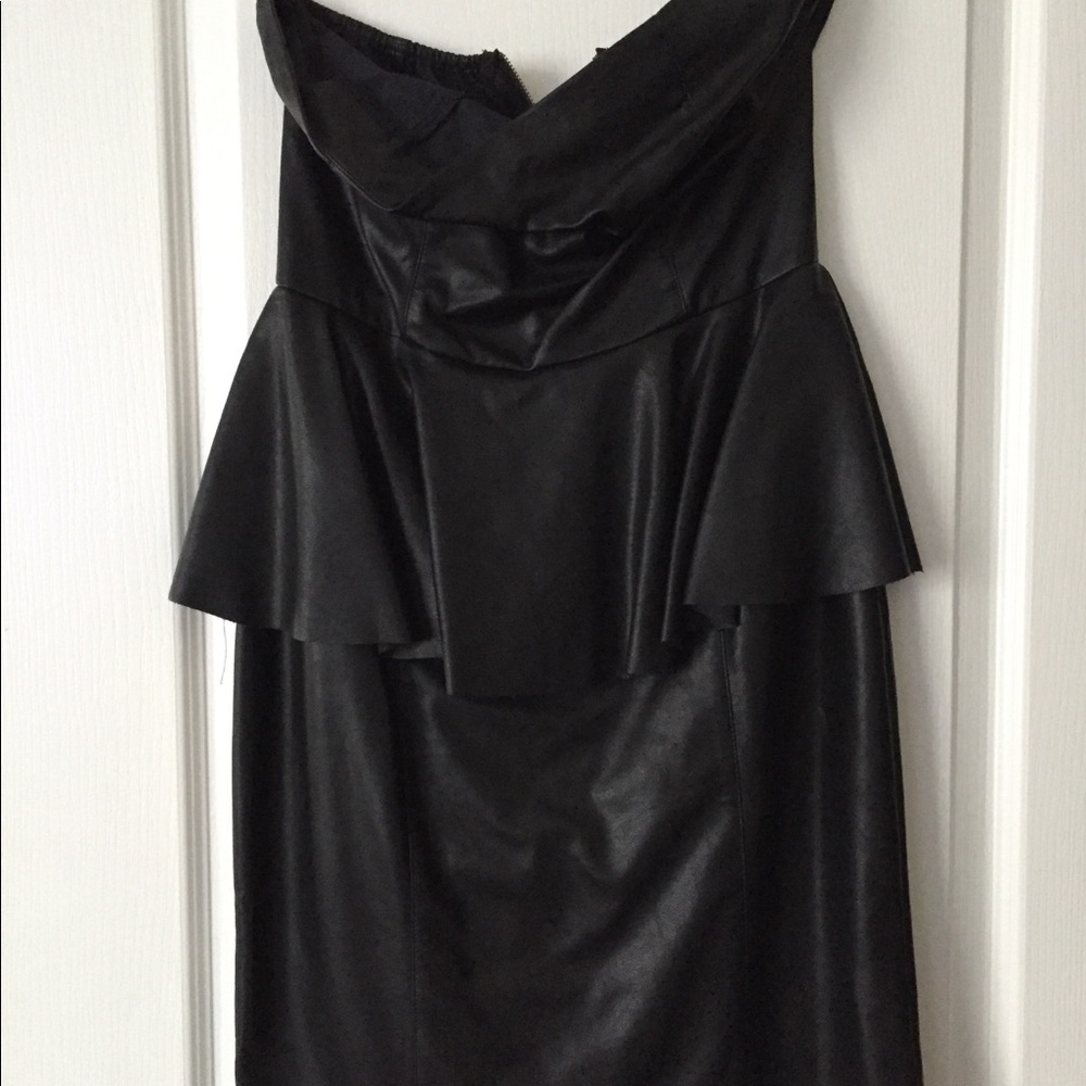 Olivaceous Black faux leather peplum dress sz med